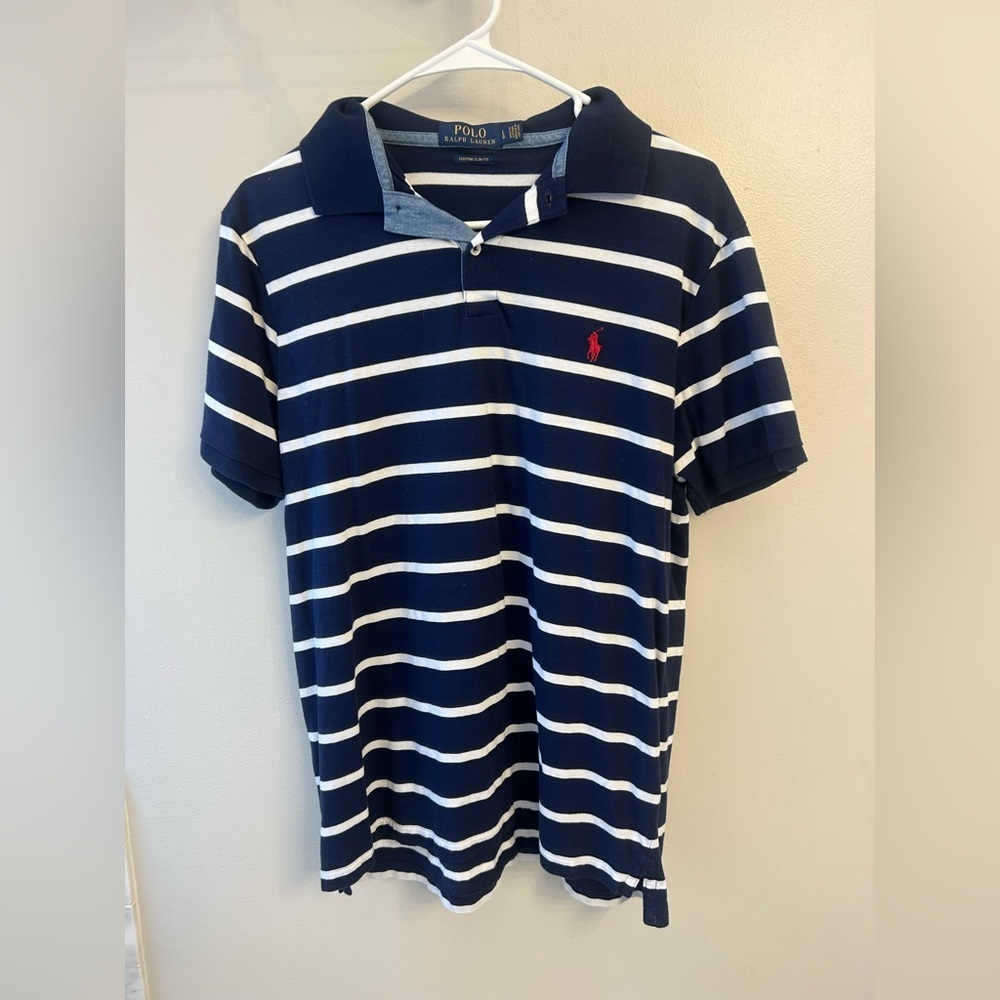 Polo by Ralph Lauren men's large slim fit Navy and white Striped polo Shirt